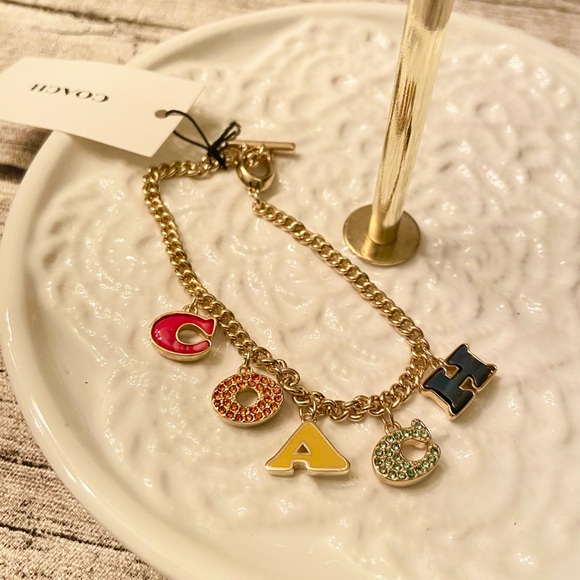 NWT! Coach designer pavé charm bracelet w/ fun colorful charms + Coach gift box - Picture 6 of 13